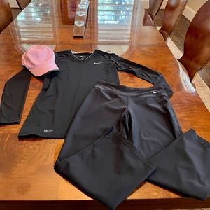 Nike set: shirt, crop pants, & cap